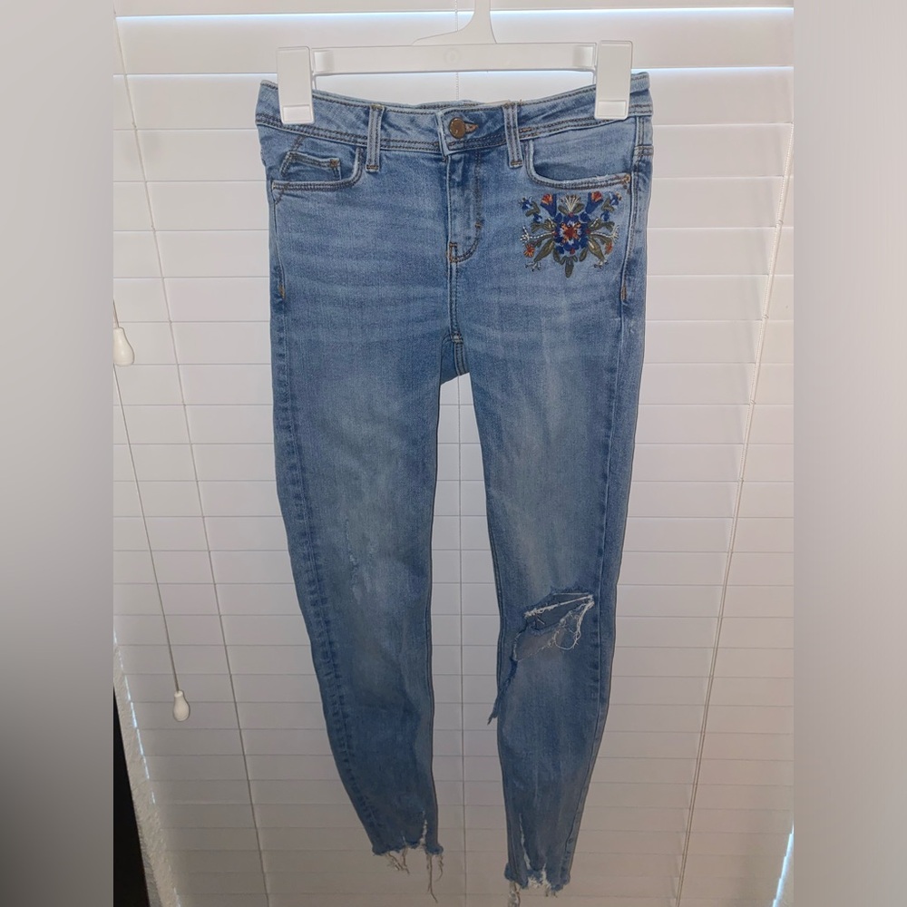 Zara floral embroidered jeans